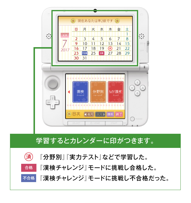 学習するとカレンダーに印がつきます。